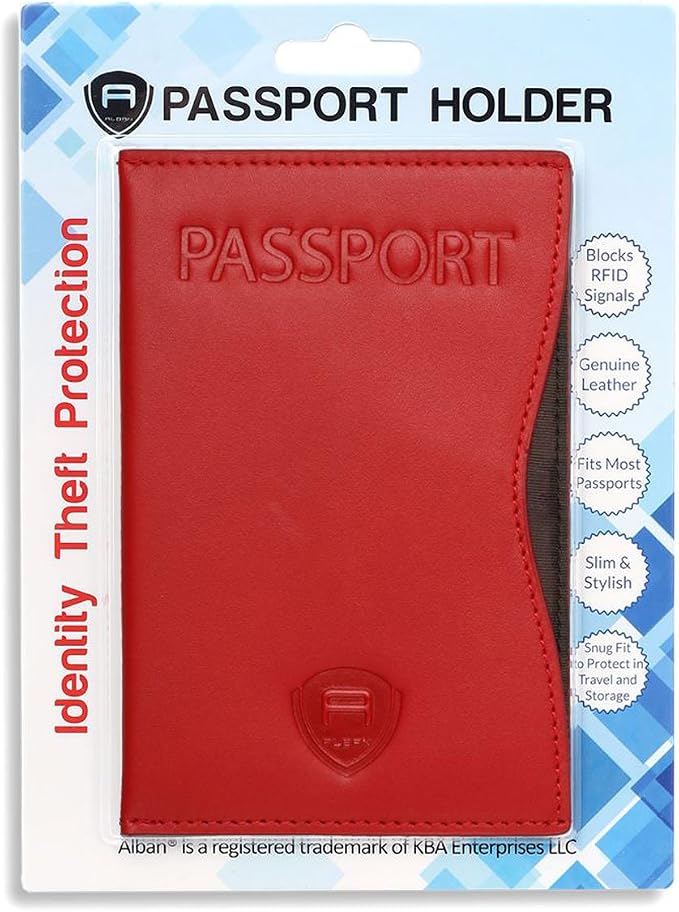 Alban RFID Passport Holder for Women & Men, Genuine Leather Passport Cover | RFID blocking design helps protect personal information while traveling, Slim genuine leather case for travel essentials