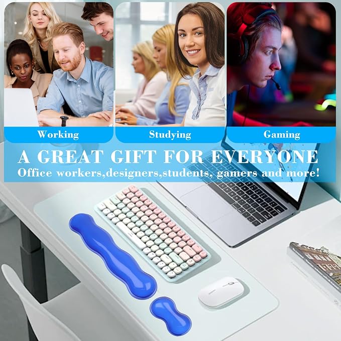 Gel Wrist Rest for Keyboard and Mouse, Wrist Rest for Keyboard, Mouse Wrist Support, Pain Relief, Cool Touch, Non-Skid, Mouse Wrist pad