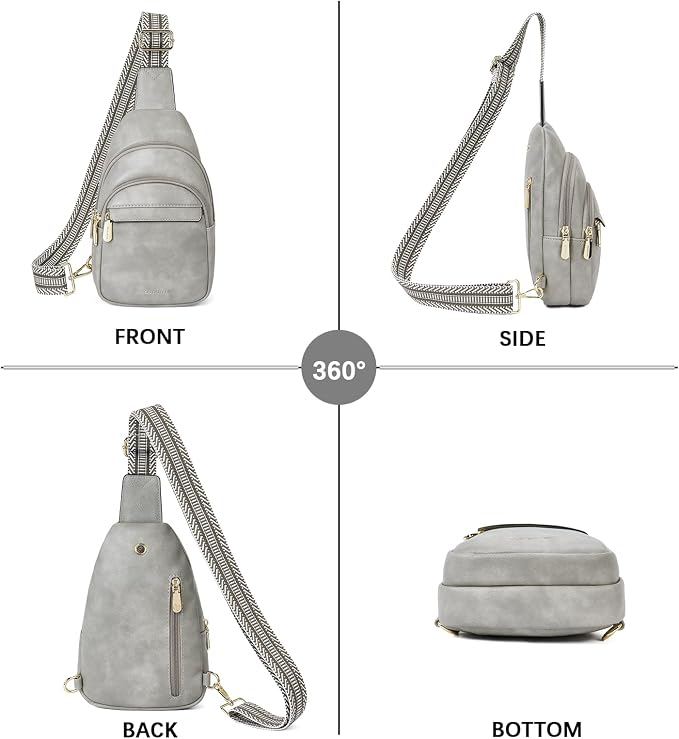 BOSTANTEN Sling Bag for Women Leather Crossbody Bags Fanny Pack Chest Bag for Travel | Adjustable Wide Strap, Small, Anti Theft, Lightweight, Multi Pockets and Carrying Way, Card Slot, Cute Trendy for Everyday