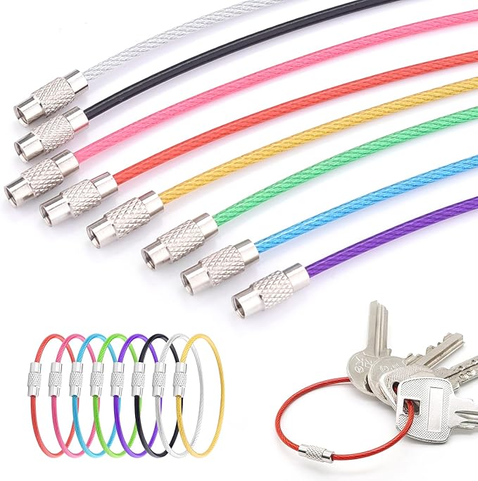 CooBigo 16 Pack Stainless Steel Loops 2mm Coated Wire Keychain Cable Large Keyrings 6 inch Key Chain for Luggage Tags, Key Tags, Keyrings, Kitchen Utensils, Duster-Assorted Colors
