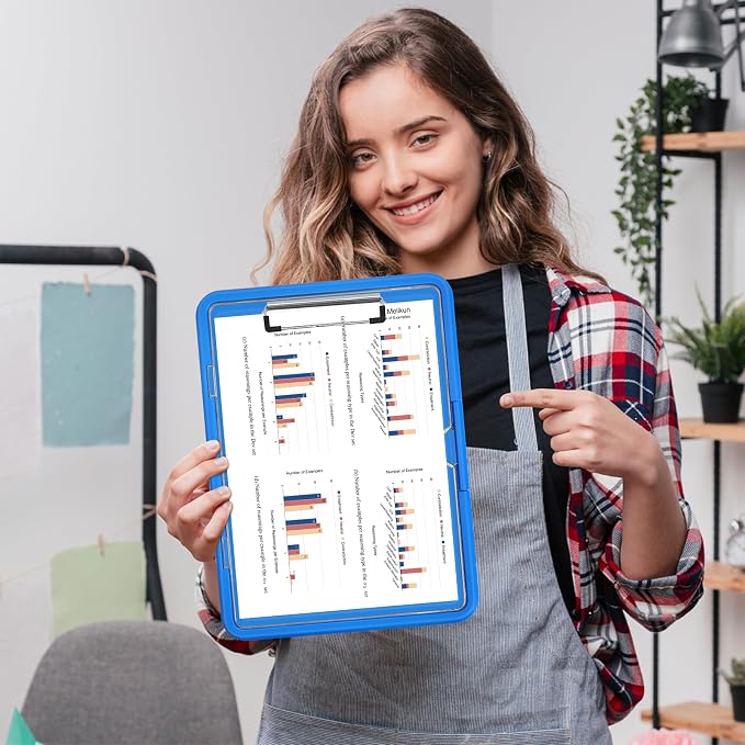 Meiikun Clipboard with Storage, Clip Boards 8.5x11 with Dual Storage, Plastic Clipboards Clear Visible Dry Erase Top Panel, High Capacity Clip Board Organizer for Work School Office (Sapphire Blue)