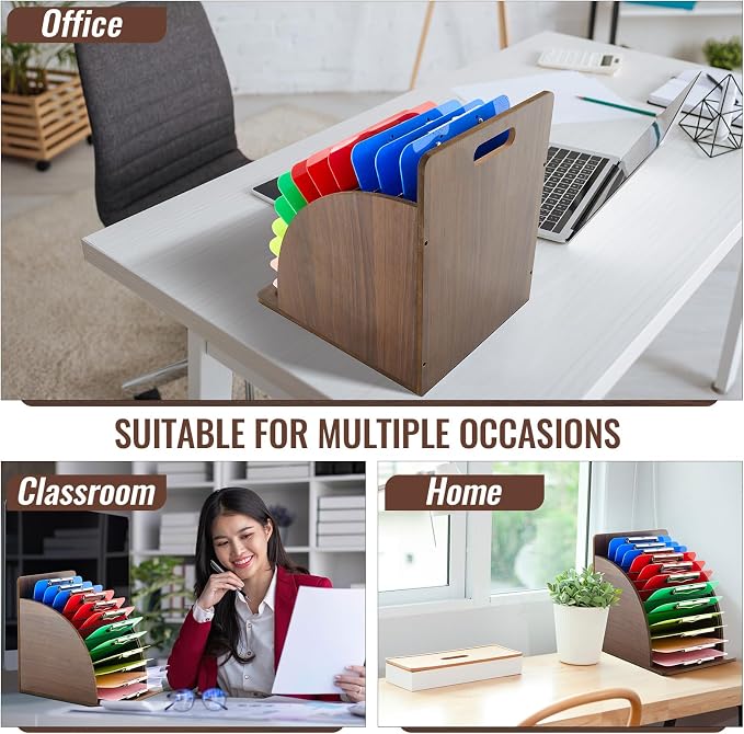 Wonderjune 1 Pack Clipboard Holder Wooden Metal Clipboards Storage Rack with Raised Side Panel, Back to School Supply for Classroom Office School Teacher, Clip Boards Not Included(Walnut)