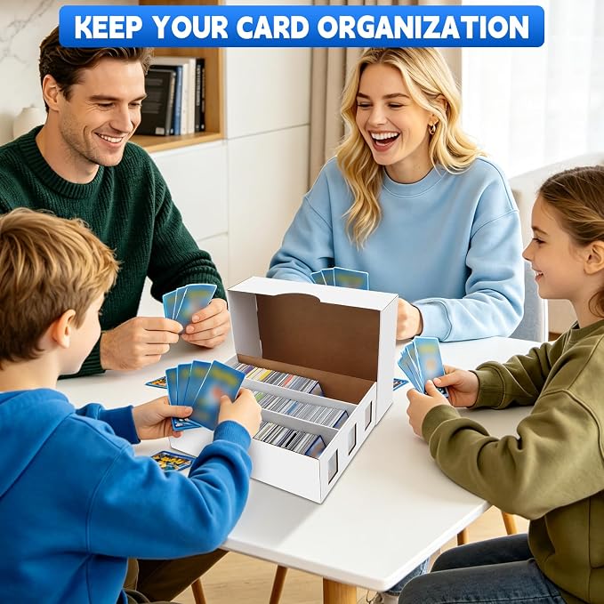 6 Pack Trading Card Storage Box, 14000+ Count Card Storage Box with 48 Card Divider White Sports Card Storage Box Cardboard Card Organizer Box Bulk Card Case Trading Card Box for Sports Card Collector