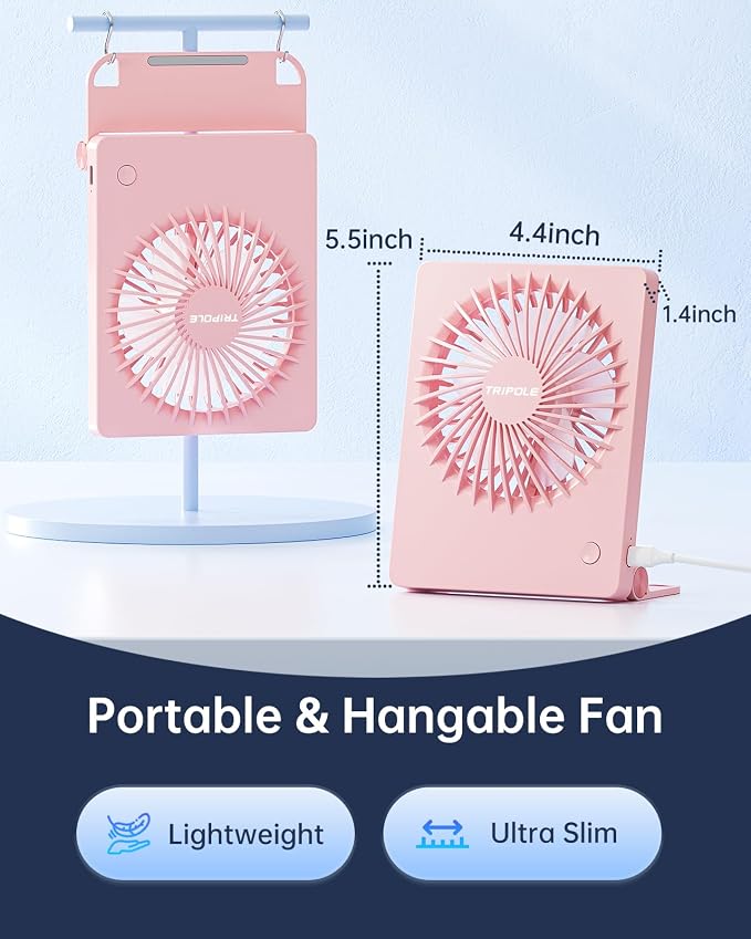 TriPole Mini Desk Fan USB Powered Portable Fan Small Personal Fan 3 Speeds Strong Airflow Table Fan for Travel Home Office Bedroom Desktop, 3.3ft Cable (No Battery, Pink)