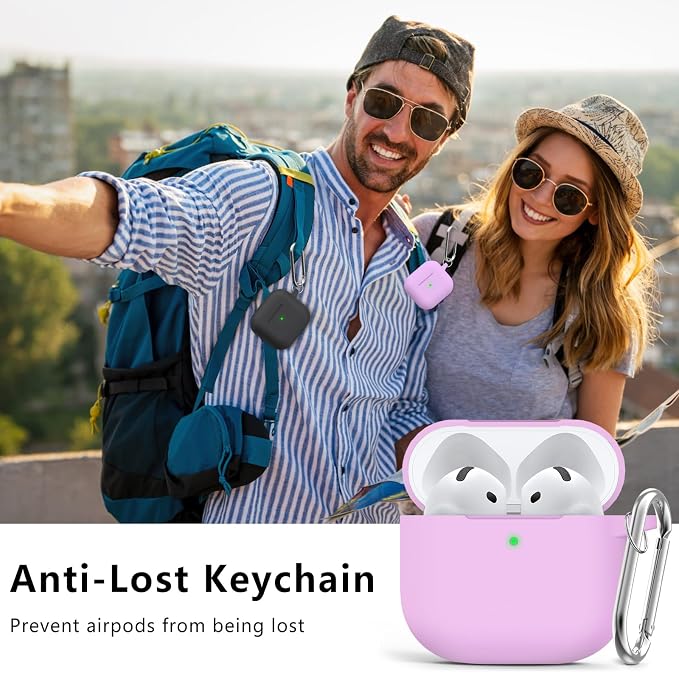 Ljusmicker for AirPods 4 Case 2024 with Cleaner Kit,Soft Silicone Protective Cover for Apple AirPods 4th Generation Cases for Women Men,for AirPod 4 Case Accessories with Keychain-Light Lilac