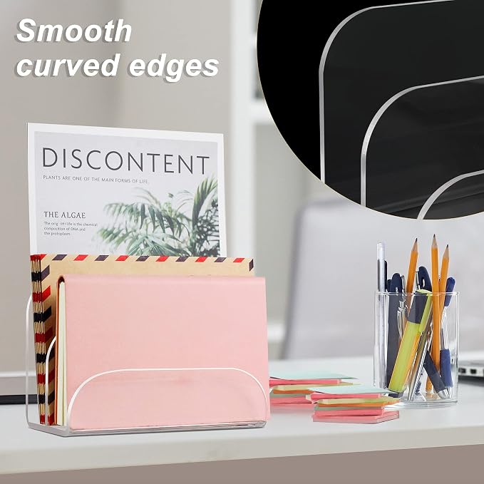 Acrylic Mail Organizer 2 Sections for Desk Clear | File Organizer,Desk Organizer File Sorter File Folder Holder Mail