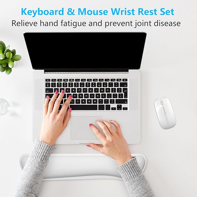 Dapesuom Enlarge Keyboard Wrist Rest, Cute Memory Foam Keyboard Wrist Cushion for Computer Desk Mats Support, Typing Pain Relief Ergonomic Mouse Pad Rests with Non-Slip Base for Gaming, Laptop, White