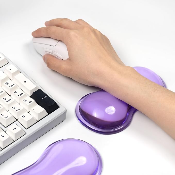 Ergonomic Silicone Gel Keyboard and Mouse Wrist Rest Set – Clear Wrist Rest for Keyboard 60%/68%/75%, Comfort & Support for Typing and Gaming(Purple)