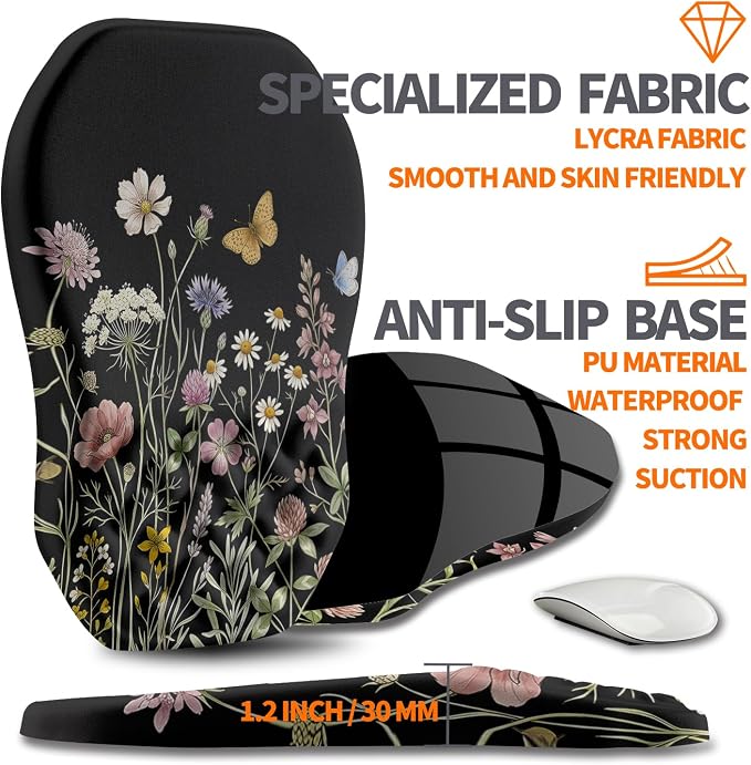 Ergonomic Slope Mouse Pad Wrist Support, Wrist Rest Mousepad for Carpal Tunnel Pain Relief with Massage Bulge and Slow Rebound Memory Foam (12x8 inch, Butterfly and Flower)