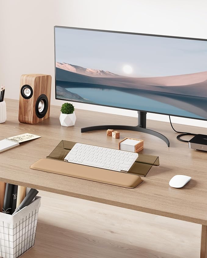 Laborio Computer Keyboard Wrist Rest, Keyboard Riser Stand for Desktop | Coffee, Ergonomic Acrylic Keyboard Holder, Non-slip Wrist Pad, Pain Relief for Typing, Multiple Colors