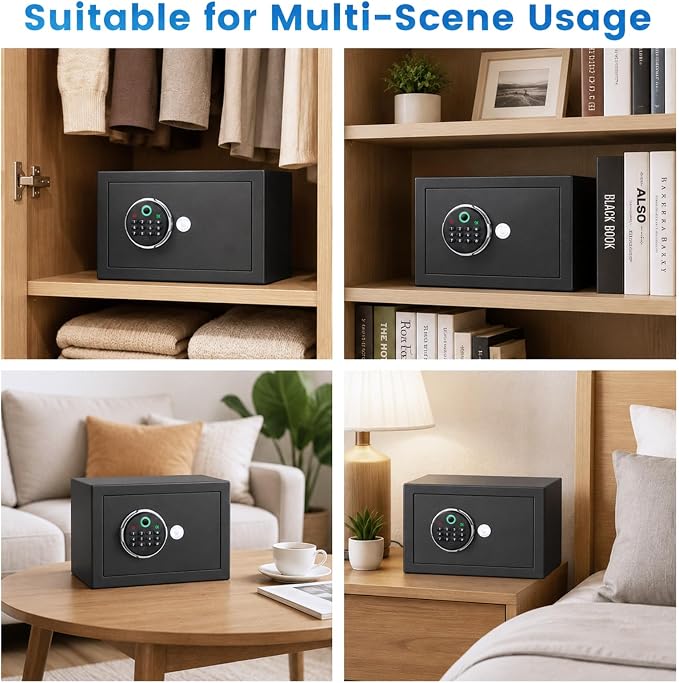 Small Smart Biometric Safe Box for Home, (6.5"D x 7"W x 6.5"H) | Mini Safes with Anti-Theft Dual Alerts, Mute Mode, Digital Security Money Safe for Cash, Jewelry, Business(without Shelf)