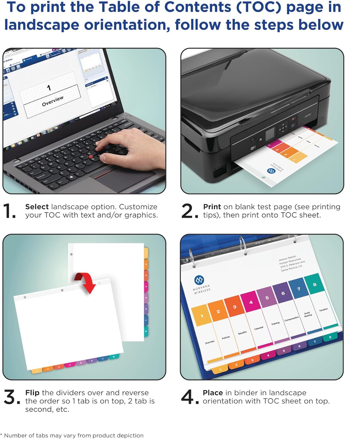 Avery 10 Tab Dividers for 3 Ring Binders, Customizable Table of Contents, Multicolor Tabs, 24 Sets (11169)