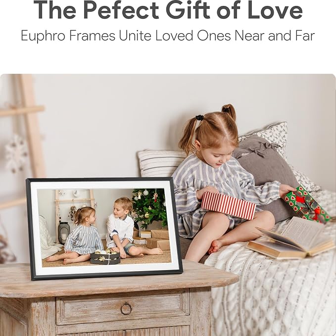 Euphro 15.6'' Digital Picture Frame with 1920x1080 IPS Touch Screen, Smart Digital Photo Frame with 32GB Storage, Easy Setup to Share Photos/Videos via Free App