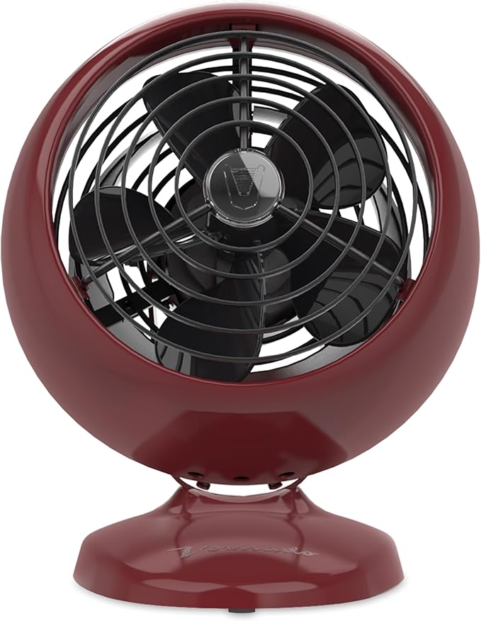Vornado VFAN™ Mini Classic Vintage Metal Desk Fan, 2-Speed, Adjustable Tilt, Personal Air Circulator for Bedroom, Office, Dorm Room, Portable Quiet, Claret