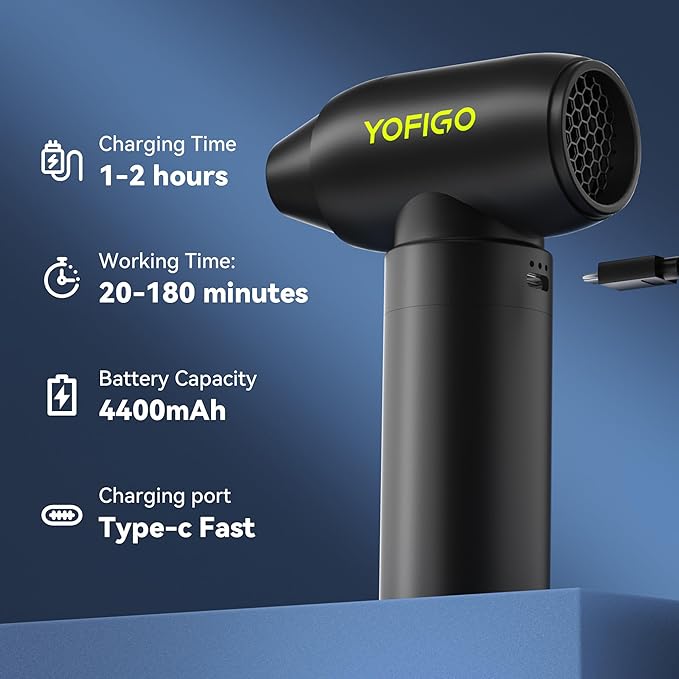 Electric Air Duster, Compressed Air Duster 2-in-1 Cordless Mini Vacuum 130,000 RPM 4400mAh Rechargeable PC Keyboard Cleaner for Computer Car Camera Camping (C4)