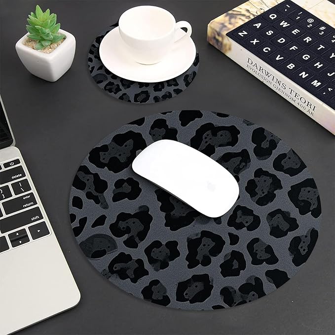Mouse Pad+Mouse Wrist Rest Support Set+Coaster,Memory Foam Ergonomic Easy Typing Pain Relief,Non-Slip Rubber Base Small Mousepad for Computer,Laptop,Home & Office,Leopard Print