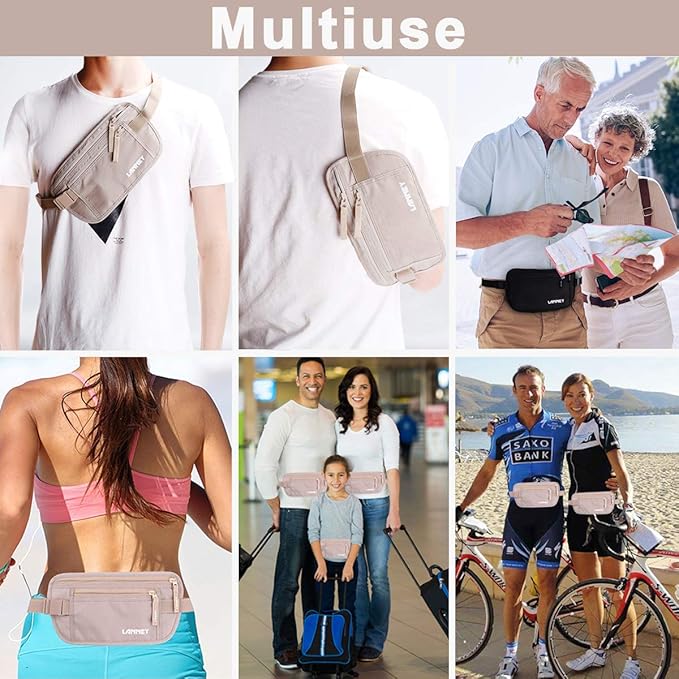 Money Belt for Travel, Slim RFID Blocking Women and Men Hidden Travel Pouch Under Clothes, Passport Holder Protect Cash, Documents, Credit Card, Bonus 2 RFID Sleeves
