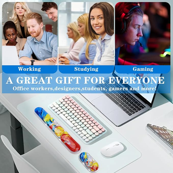 Keyboard and Mouse Wrist Rest, Silicone Gel Ergonomic Mouse Pad with Wrist Rest Set, Gaming Mousepad Arm Cushion Support for Computer Office Desk Accessories (Clear Gel Colorful - 2)