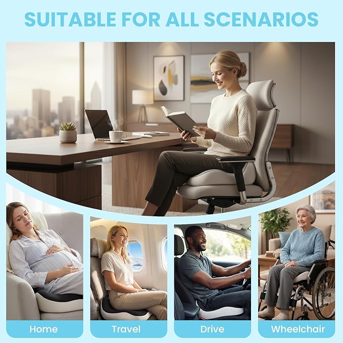 Seat Cushion,Office Chair Memory Cushion, Ergonomic Design, Relieve Sciatica and Long-Term Sitting Pain, Suitable for desks, car Seats, Games, wheelchairs
