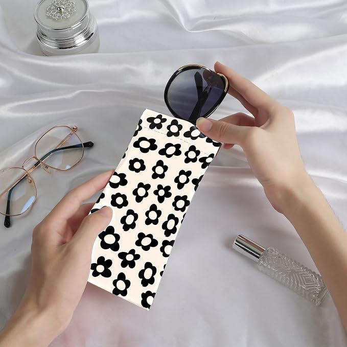 Anikathy 2Pcs Sunglass Eyeglass Glasses Case Soft PU Leather with Cleaning Cloth Cute Glasses Pouch Bag for Men Women Girs