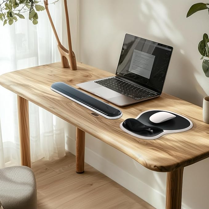 AKIT Ergonomic Mouse Pad with Wrist Rest&Keyboard Wrist Rest Set,Gel,Black | Wrist Support for Computer Keyboard, Non-Slip PU Base, Pain Relief, Typing Comfort, Mousepad for Gaming, Office, Home