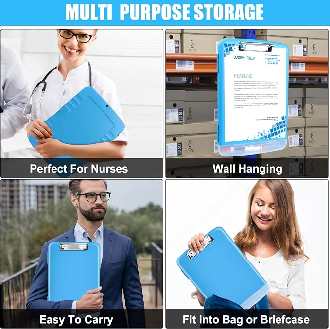 Blue Clipboard with Storage,Clip Boards 8.5x11 with Pen Holder,Letter Size | High Capacity A4 Nursing Plastic Clipboard Folder Case,Side Opening Contractor Clipboard for Women Teachers,School Office