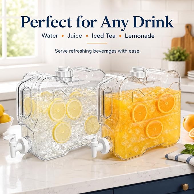 Fridge Water Dispenser with Leak-Proof Spigot, Reusable Refrigerator Drink Dispenser with Handle, Water Jug Beverage Container for Iced Tea, Juice, Lemonade, Party and Daily Use (2, 2 Gallon)