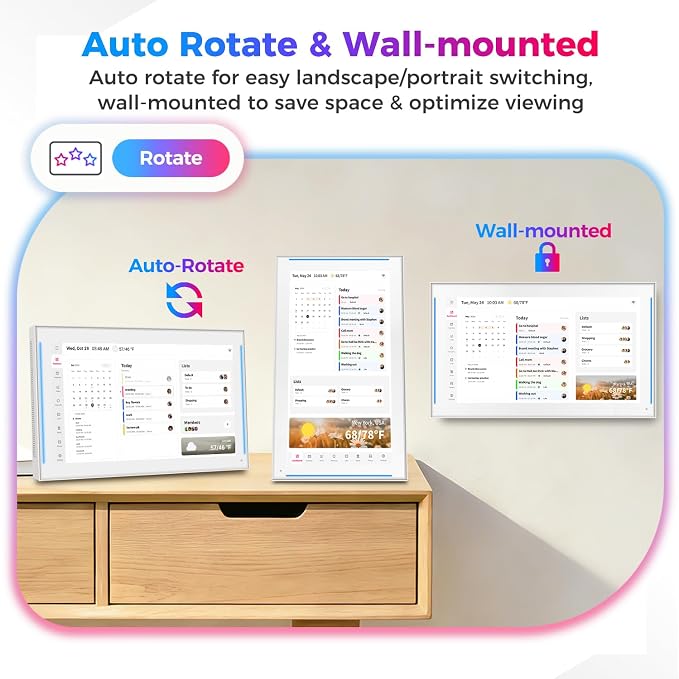 DXMART 15.6 inch Smart Digital Calendar & Chore Chart, LED Reminder Light, Wall & DeskMount - Smart Family Planner for Daily Schedules, Meal Planning, and Household Organization, Digital Photo Frame Functon