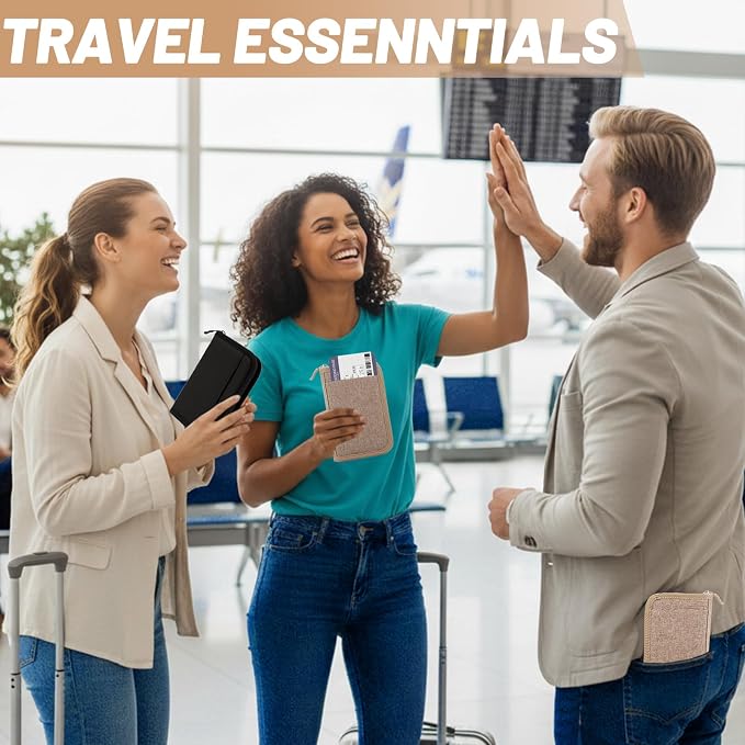Passport Holder for Travel, RFID Blocking Wallet for Couples Men and Family | Multi-compartment organizer holds passports, cards, tickets, IDs and cash for women, couples and international family travel