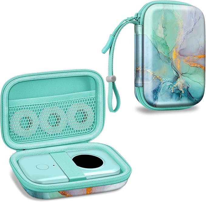Fintie Label Maker Case Compatible with Phomemo D30 D35, NELKO P21, SUPVAN E10, NIIMBOT D11 D110, JADENS D110, ORGSTA S001 - Portable Shockproof Hard Shell Label Printer Carrying Cover, Emerald Marble