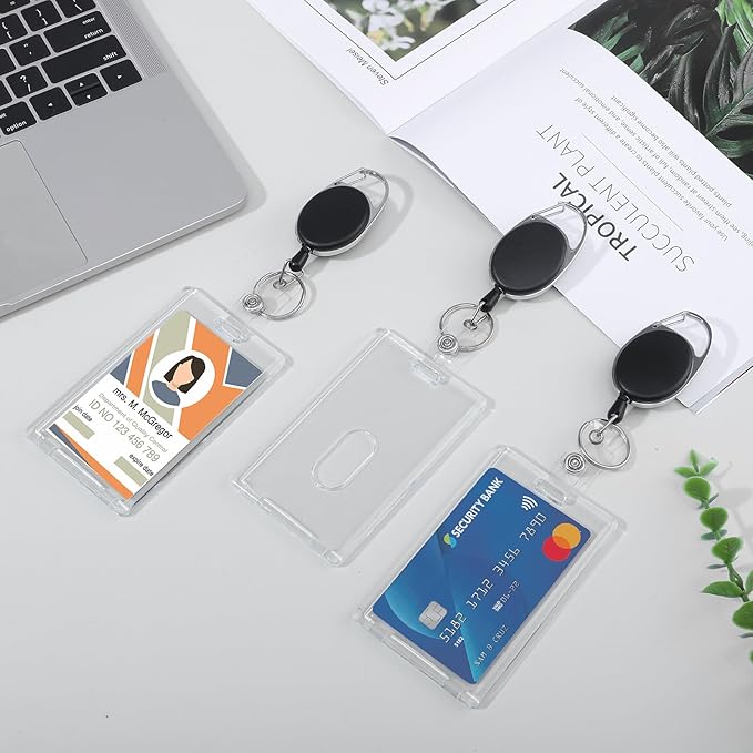 5 Set Badge Holder Retractable Clip Heavy Duty Badge Reel with Acrylic Clear Vertical ID Card Badge Holders for Work Office Nurse Teacher Student
