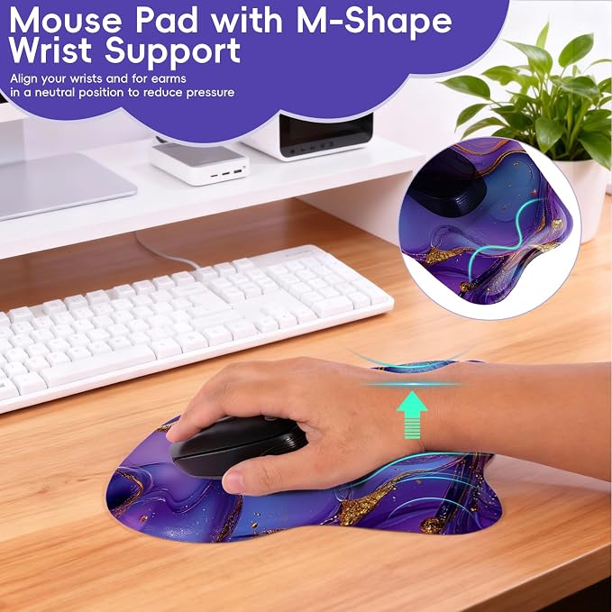 Upgrade Ergonomic Mouse Pad,Non Slip Mousepad Wrist Rest Support for Office, Computer, Laptop & Mac(B-Art Purple Marble)