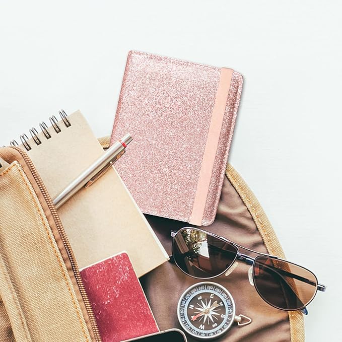 ACdream Unisex Faux Leather Passport and Vaccine Card Holder, Glitter Rose, RFID Blocking, Protects Valuable Information