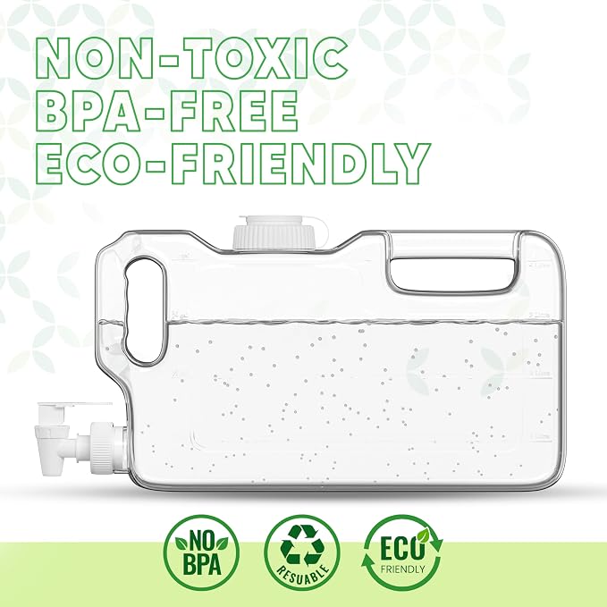 Refrigerator Water Dispenser 1.1 Gallon Bottle with Spigot - BPA Free Plastic Slim Water Jug with Spout Leak Proof | Refillable Fridge Water Container, Convenient Handles (Clear)