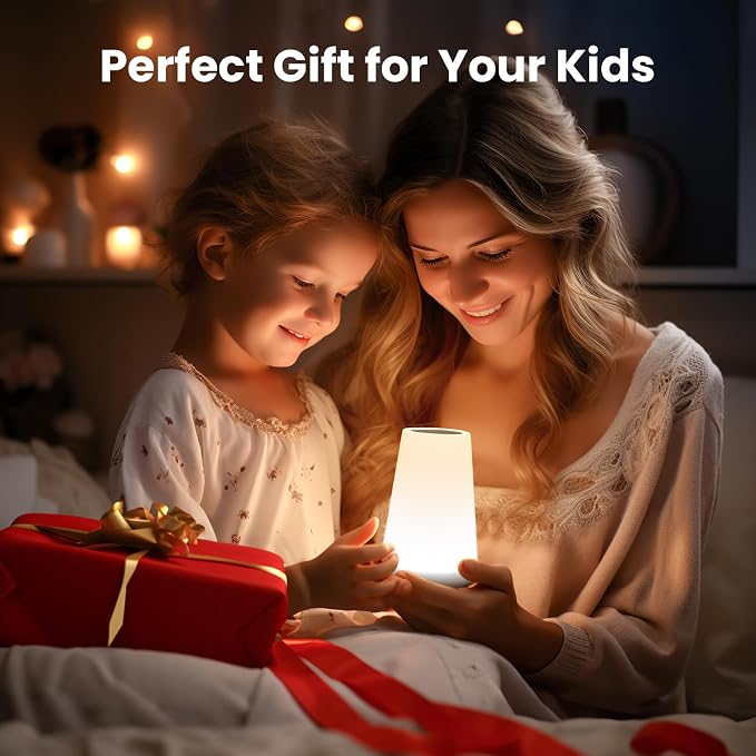 THAUSDAS Night Light, Dimmable Touch Lamp for Bedroom, Portable Table Bedside Lamp, 5 Brightness 13 RGB Colors, Night Lights for Baby Nursery Bathroom