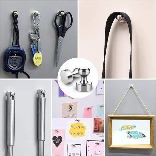 60 Pack Magnets for Whiteboard, Silver Magnetic Push Pins | Whiteboard Magnets, Fridge Magnets, Small and Strong Push Pin Magnet, Sticky Note Holder for Office, School, Refrigerator
