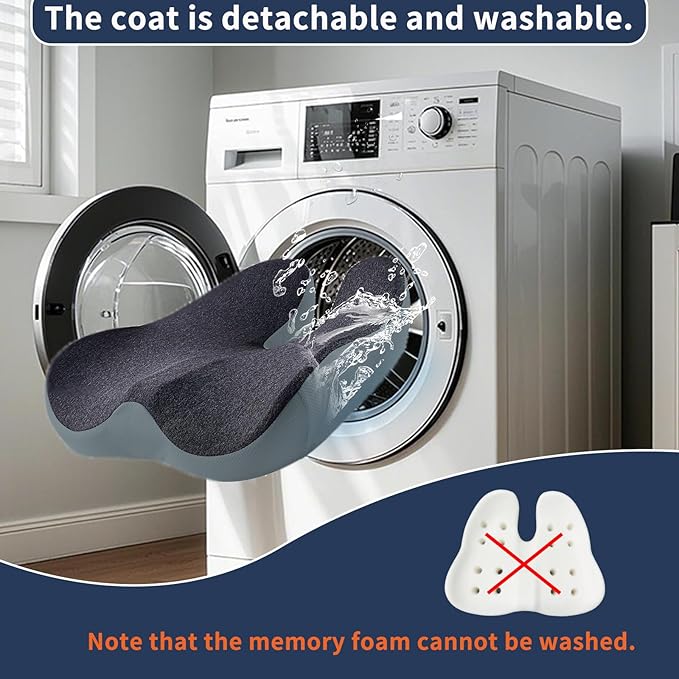 Pressure Relief Seat Cushion for Long Sitting Hours on Office/Home Chair, Car, Wheelchair - Extra-Dense Memory Foam for Hip, Tailbone, Coccyx, Sciatica-Black (Dark Edge)