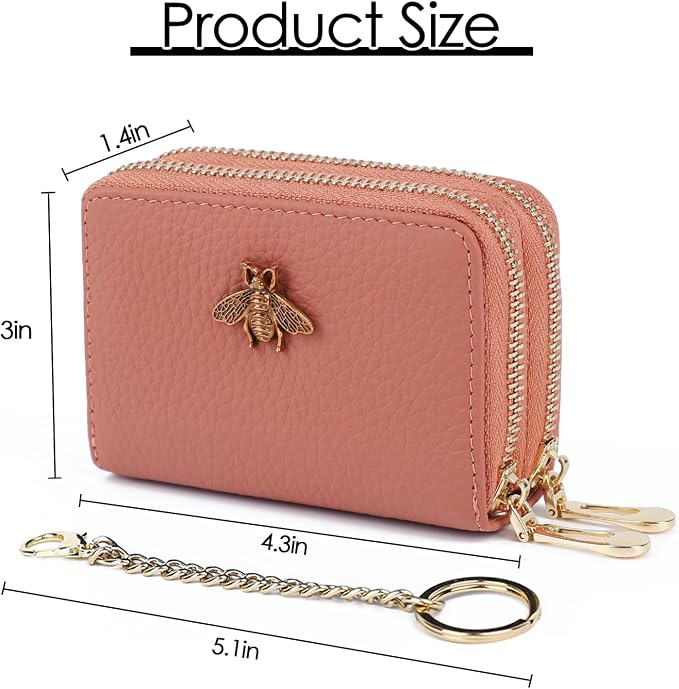 imeetu RFID Credit Card Holder, Small Card Wallet Women, Leather Card Case | Genuine Leather Women's Card & id Cases, Change Coin Purse with Zipper Keychain id Window, 20 Colors & 3 Styles, Daily, Gifts