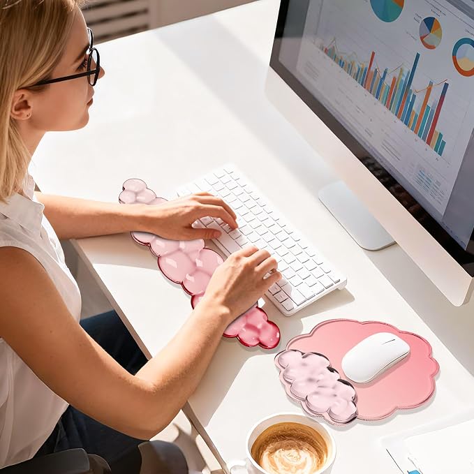 Cloud Wrist Rest Gel Set — Ergonomic Cloud Wrist Rest Keyboard and Mouse, Non-Slip Desk Accessories for Office and Home(Gradient Rose Red)