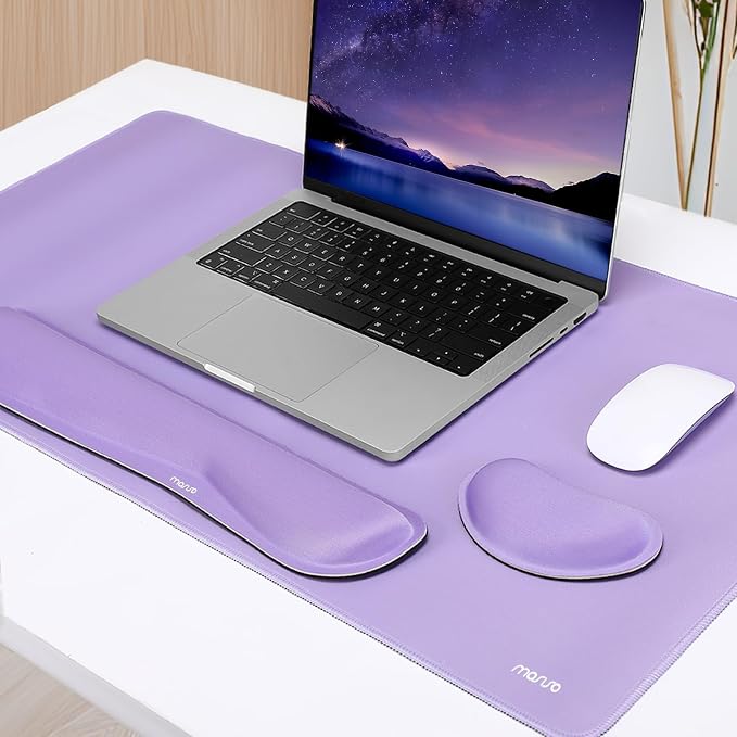 MOSISO Keyboard Mouse Pad Set, Gaming Mouse Pad&Keyboard Wrist Rest | Ergonomic Wristrests with Memory Foam Home Office Easy Typing Cushion Non-Slip Mousepad, Purple