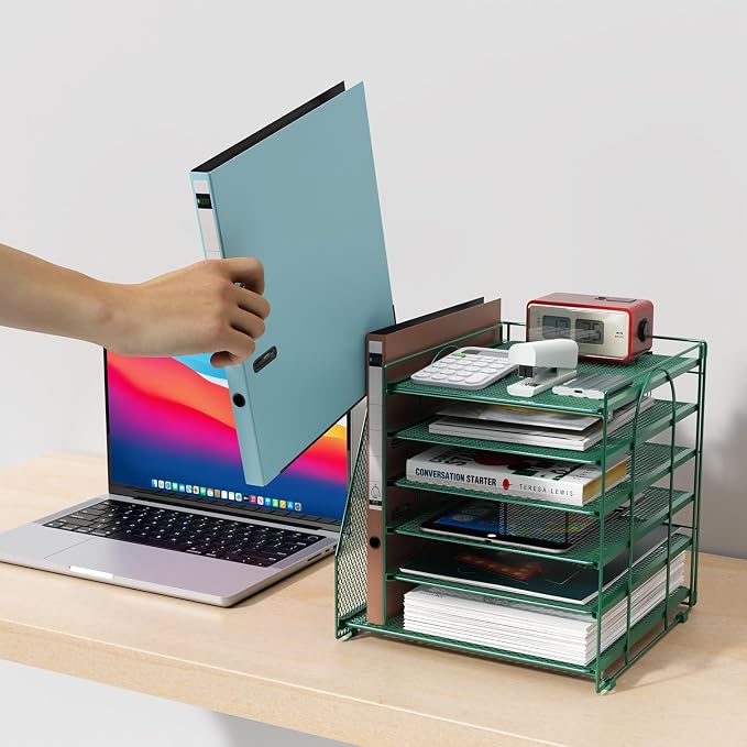 gianotter 6-Tier Paper Organizer With Magazine Holder | Desk Organizers and Accessories, File Organizer for Office Supplies Storag (Green, 6-Tier)
