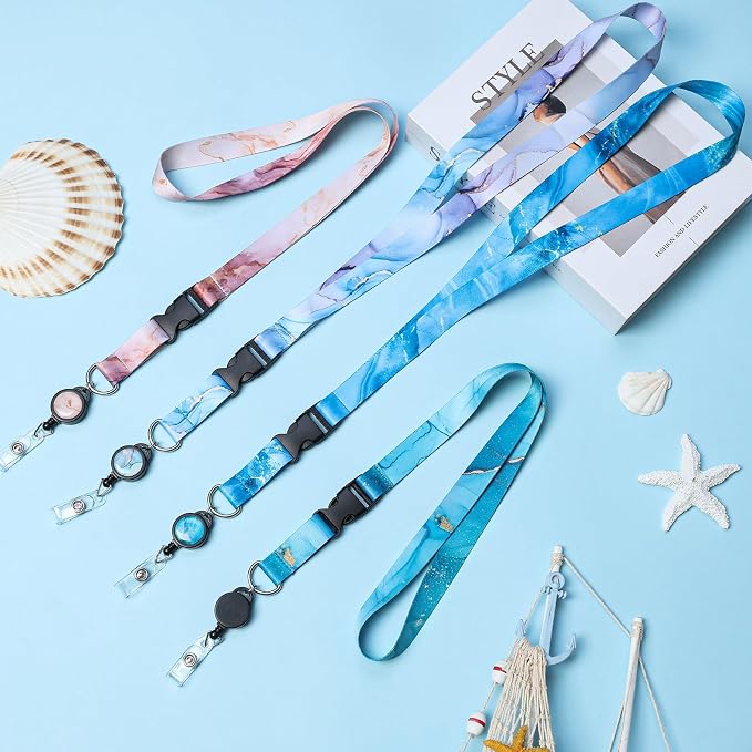 4 Pack Cruise Lanyard for Ship Cards, Cruise Essentials 2026, Blue Marble | Detachable, Retractable Badge Reels & Waterproof ID Badge Holders, Cruise Must Have for Carnival, Royal Caribbean, NCL