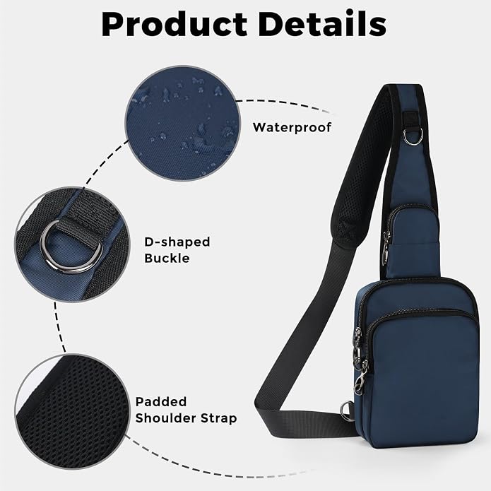 Sling Bag, Crossbody Bag with Zipper Lock, RFID Blocking & Water Resistant for Men and Women