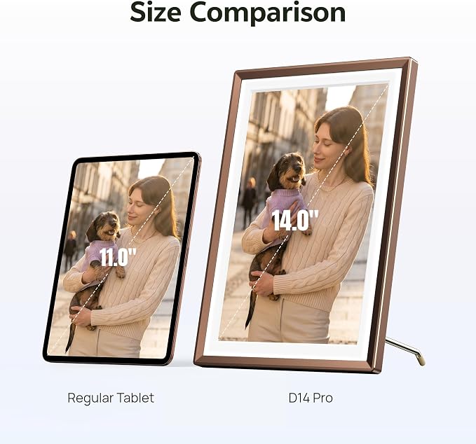 ARZOPA 2K Digital Picture Frame 14 Inch Free Cloud Storage No Subscription QHD Anti-Glare Touchscreen Metal Frame Load Photos Videos from Phone Ideal for Gifting - D14Pro Mocha Brown