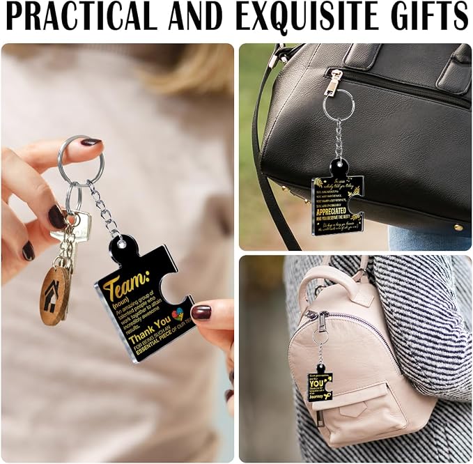 Team Appreciation Gifts Bulk Thank You Keychains for Coworkers | Gift Set for Employee, Staff, Teachers, Teamwork Puzzle Piece Keyring, Acrylic