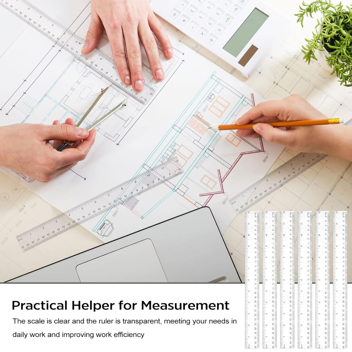 Zonon 100 Pieces 12 Inch Ruler Bulk Clear Plastic Flexible Straight Metric Rulers with Centimeters and Inches Drafting Measuring Tool for Classroom School Students Education