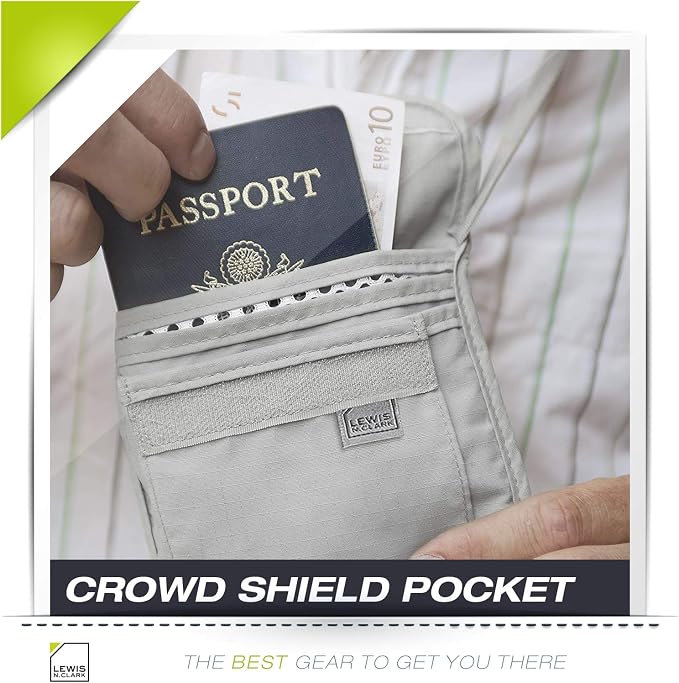 Lewis N. Clark Stash Neck Travel Wallet | RFID Blocking Passport Holder | Protect Personal Information | Gray