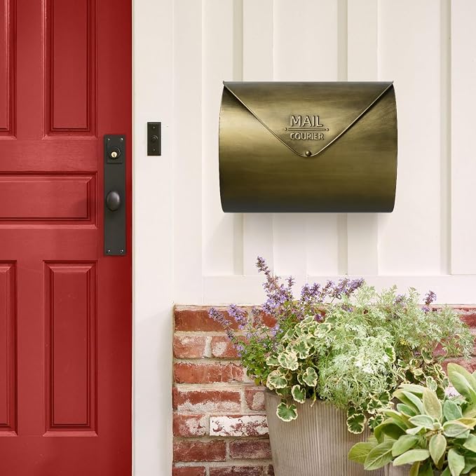 Outdoor Wall Mount Mailbox, 13 x 3.24 x 10.3 inch Antique Brass Waterproof Mail Box, Heavy Duty Wall-Mounted Mailboxes for Home, Envelopes, Magazines & Small Packages