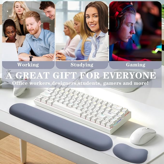 Ergonomic Wrist Rest for Computer Keyboard and Mouse Set with Wrist Support | Leather Memory Foam Mouse pad Rests for Pain Relief, Non-Slip, Desk Wrist Pad for Office Home (Blue)