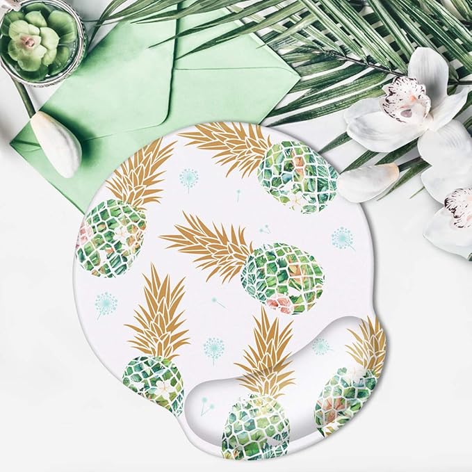 WAVEYU Pineapple Mouse Pad with Wrist Support, Cute Designed Mouse Mat with Wrist Rest for Women Girls, Comfortable Non-Slip Rubber Base Mousepad for Laptop, Computer, 9'' x 10'', Green Pineapple